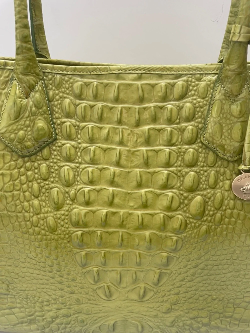 Brahmin Melbourne Crocodile Embossed Tote Bag Lime Green - Picture 2 of 11